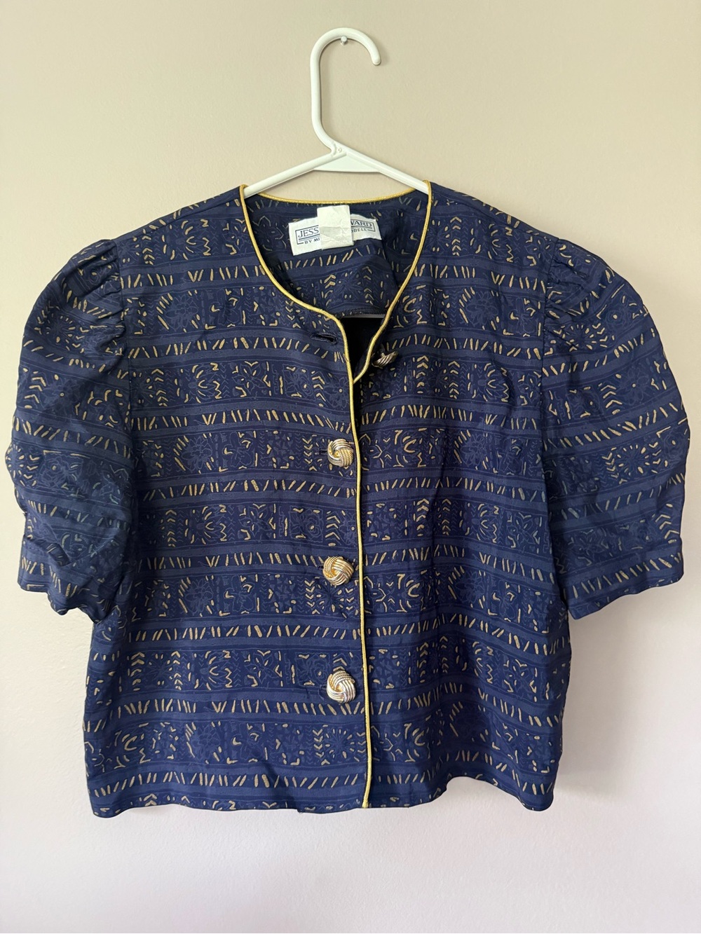 Vintage Navy Blue Short Jacket with Gold Trim and Buttons